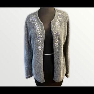 Vtg Silk Angora Dainty Floral Embroidered Cardigan Womens Size S Coquette Soft